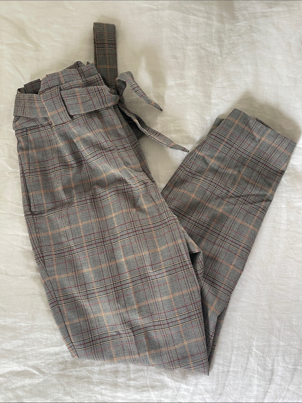 Express High Waisted Ankle Plaid Dress Pants with Waist Tie